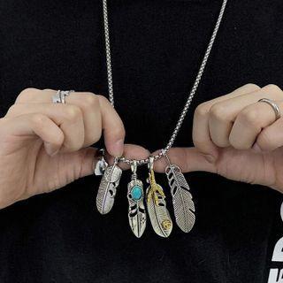 Feather Fringed Pendant Alloy Necklace