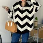 Curve-striped Half-zip Sweater Black - One Size