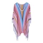 Tasseled Striped Beach Coverup Striped - Red & Green & Yellow - One Size