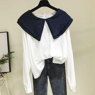Long-sleeve Wide Collar Top