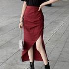 Plaid Asymmetrical Slit Midi Pencil Skirt