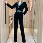 Velvet Double-breasted Blazer Jumpsuit