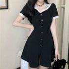 Short-sleeve Lace Collar Buttoned A-line Mini Dress
