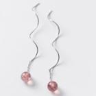 Bead Drop Earring 1 Pair - S925 Silver - Silver & Pink - One Size