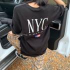 Elbow-sleeve Fleece Letter T-shirt