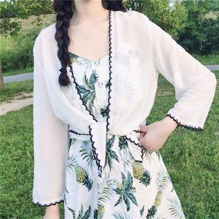 Lace-up Jacket / Pineapple Print Spaghetti Strap Dress