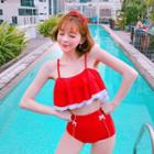 Bow Detail Color Block Bikini
