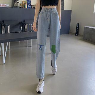 High-waist Print Cropped Straight Leg Jeans