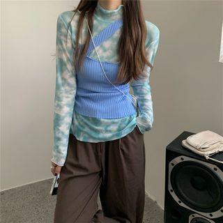 Tie-dyed Lettuce Edge Long-sleeve Top