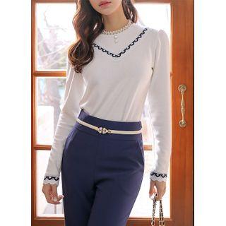 Faux-pearl Crochet-trim Knit Top