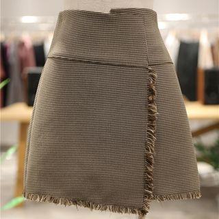 Fringed Hem Patterned A-line Skirt