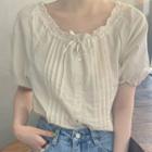 Puff-sleeve Ruffled Blouse Light Beige - One Size
