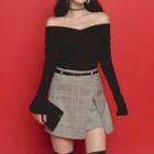 Set: Off-shoulder Knit Top + A-line Skirt