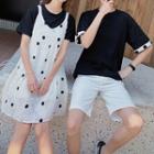 Couple Matching Short-sleeve T-shirt / Dotted Mini Pinafore Dress / Shorts / Set