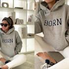 Letter Patched Kangaroo Hoodie Gray - One Size
