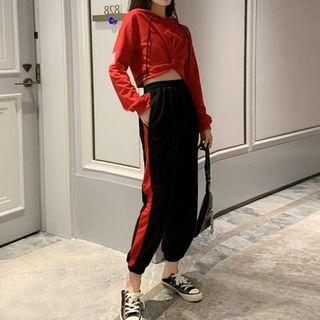 Striped Trim Hoodie / Sweatpants / A-line Mini Skirt / Set