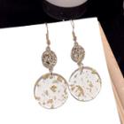 Gold Leaf Resin Disc Dangle Earring 1 Pair - Steel Needle - Gold - One Size