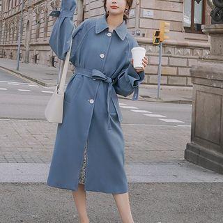 Tie-waist Contrast Trim Coat