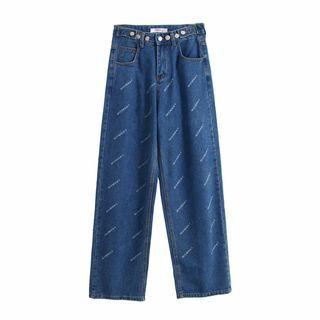 High-waist Lettering Print Wide-leg Pants