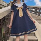 Short-sleeve Sailor Collar A-line Dress As Shown In Figure - One Size