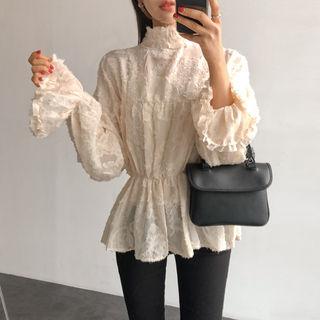 Set: Mock-neck Laced Top + Spaghetti-strap One Size