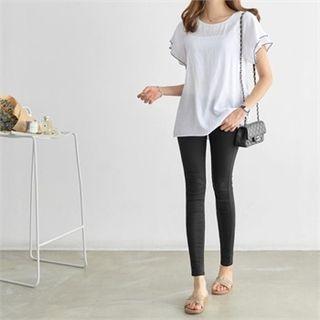 Embroidered Piped Top