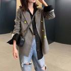 Plaid Double-breasted Blazer / Distressed Cropped Jeans / Set