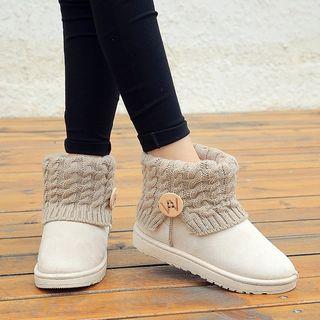 Faux Suede Knit Panel Snow Boots