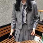 Buttoned Blazer / Long-sleeve Shirt / Mini Pleated A-line Skirt / Plaid Tie / Set