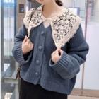 Lace Panel Button Accent Sweater