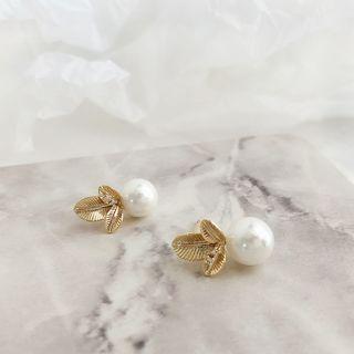 Faux Pearl & Leaf Earring As Shown In Figure - One Size
