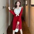 Long-sleeve Sailor-collar Knit Mini Dress