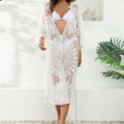 Open Front Lace Long Jacket White - One Size