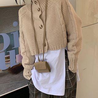 Stand-collar Cable Knit Cropped Cardigan