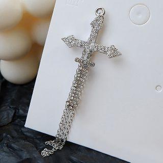 Rhinestone Cross Earring 1 Pc - Silver Needle - Silver - One Size