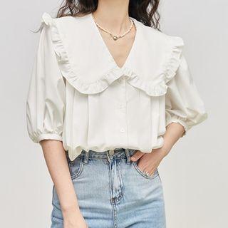 Puff-sleeve Collar Ruffled Blouse (various Designs)