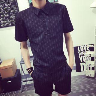 Set: Pinstriped Short-sleeve Polo Shirt + Shorts
