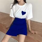 Heart Print Short-sleeve T-shirt / High Waist A-line Skirt