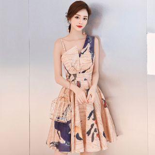 Printed Sleeveless A-line Cocktail Dress