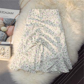 Drawstring Floral Print Midi Mermaid Skirt