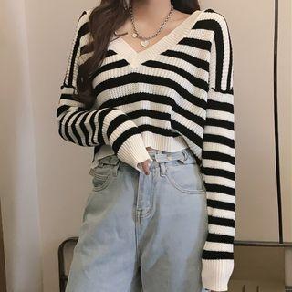 Striped Button-up Knit Top