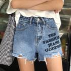 Lettering Denim Frayed Shorts