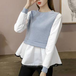 Mock Two Piece Color Panel Blouse