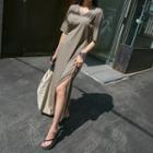 V-neck Button-side Maxi T-shirt Dress