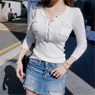 Padded-shoulder Pocket-front Henley