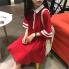 Striped 3/4-sleeve Polo Shirt Dress
