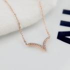 Stainless Steel Rhinestone V-shape Pendant Necklace Xl3099 - Rose Gold - One Size