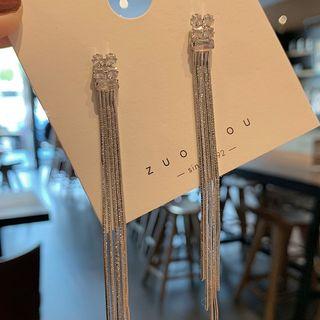 Rhinestone Fringed Earring 1 Pair - 925 Silver Needle Earrings - One Size