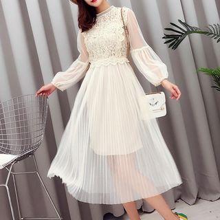 Set: Lace Panel Midi Mesh Dress + Slipdress