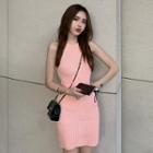 Sleeveless Mini Knit Sheath Dress Pink - One Size